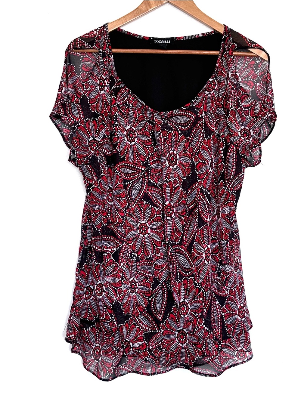 Roz & Ali Shirt Women’s XL Floral Short Sleeve Cold Shoulder Blouse Top